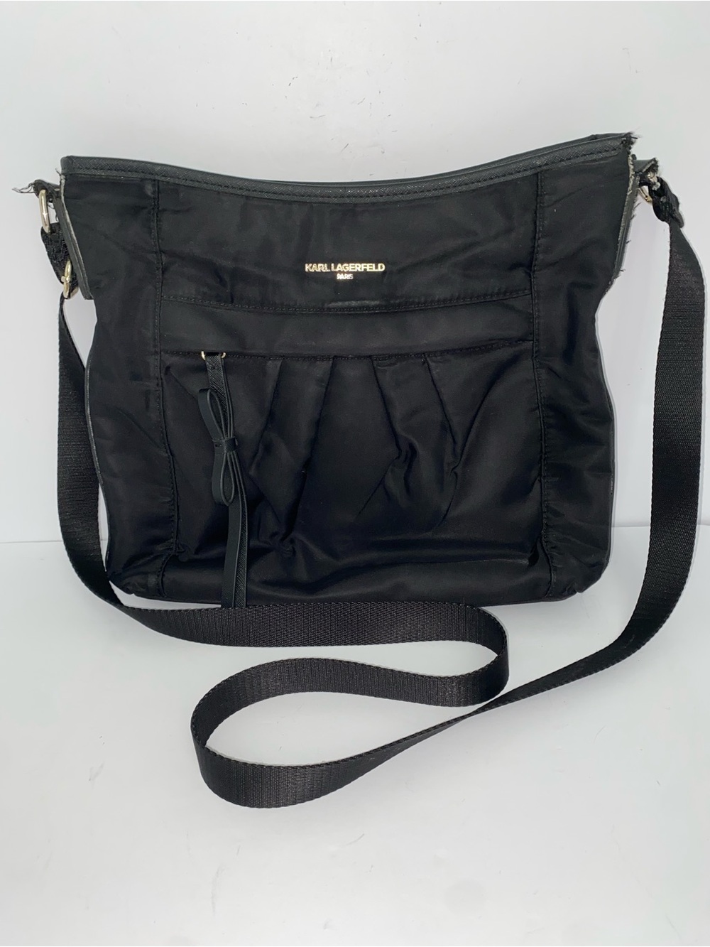 Karl Lagerfeld Black Nylon Crossbody Shoulder Bag with Front Pocket